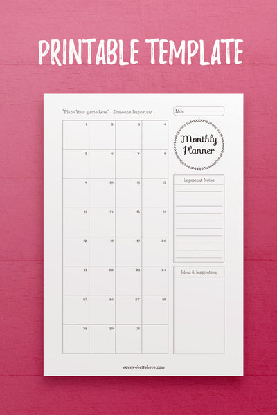 YY: Monthly Planner Template