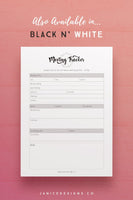 Meeting Tracker Planner Printable in Black and White