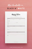 Meeting Tracker Planner Printable in Black and White