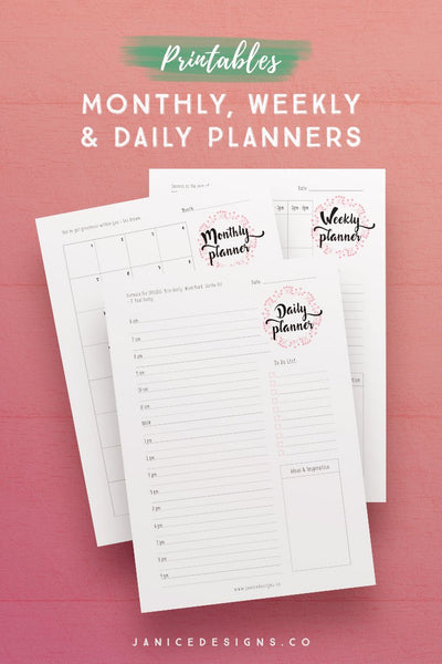 Monthly, Weekly & Daily Planner Printables